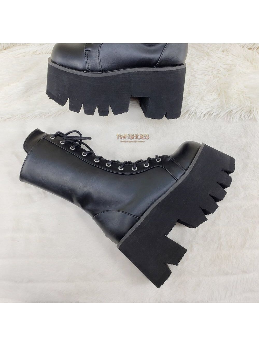 Ashes Black Matte Platform Goth Punk Mid Calf Combat Boots - Picture 1 of 14